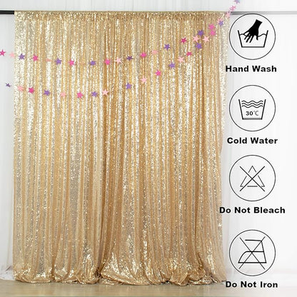 ShinyBeauty Light Gold Sequin Backdrop 10X10 Gold Drapes Curtain for Baby Shower, Shimmer Photo Background (10FTx10FT)