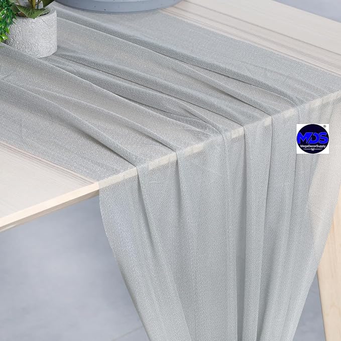 MDS 20 Pack 10ft Chiffon Table Runner 29 x 120 Inches Sheer Wedding Runner Romantic Rustic Table Runner for Wedding Decorations, Birthday Parties, Bridal Shower Party Arch Decor - Gray