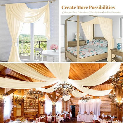 4 Panels Ivory Wedding Arch Draping Fabric Cheesecloth Fabric 35" x20FT Gauze Fabric Arch Drapes for Wedding Reception Sheer Backdrop Photo Background Household Curtain or Out Door Curtain