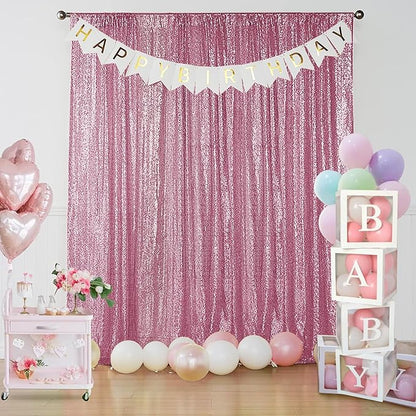 Sugargirl Pink Sequin Backdrop Curtain 4 Panels 2FTx8FT Glitter Pink Background Drapes Sparkle Photography Backdrop for Party Wedding Birthday Wall Decoration