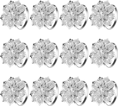 KPOSIYA Hollow Out Flower Napkin Ring Holder Metal Napkin Rings Set of 20 for Wedding Party Holiday Banquet Christmas Dinner Delicate Serviette Buckles Decor Favor (20, Flower-Silver)