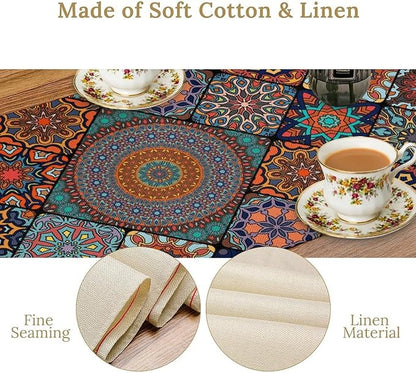 Bohemian Table Runner, Colorful Vintage Indian Mandala Floral Table Runners for Kitchen Dining Coffee Table Indoor Outdoor Party Decor, 13x60inch