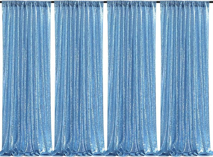 Baby Blue Christmas Backdrop Curtains 4 Pieces 2FTx8FT Sequin Photography Background Curtain for Party Decoration