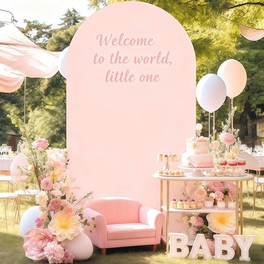 6.6FT Dusty Rose Arch Cover - Polyester Fitted Wedding Arch Stand Covers Round Top Chiara Arch Backdrop Cover for Birthday Party Banquet Photo Background Decoration