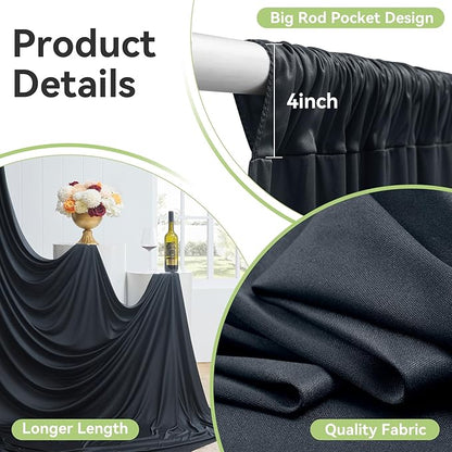 10ftx12ft Wrinkle Free Black Backdrop Curtain, 2 Panels 12FT Height Black Wedding Backdrop Drapes, Silky Polyester Back Drop Cloth for Birthday Photography Background Party Backdrop Draping
