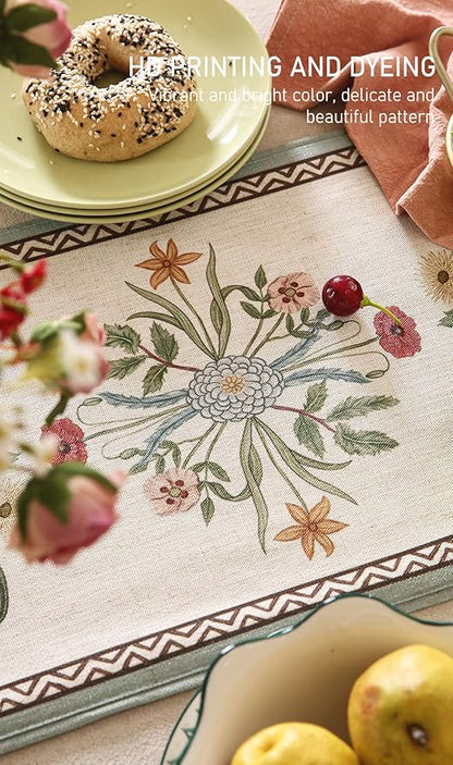 ISAENNE Designer French Country Linen Table Runner 87 Inches Long,Elegant Colorful Floral Pattern Table Runners for Dining Tables,Thanksgiving,Christmas,Kitchen Decor,12"*87"-Serenity F