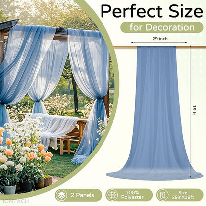 Wedding Arch Draping Fabric 29" x 19Ft Sheer Drapes for Backdrop Wedding Ceremony Reception Ceiling Decor Curtain Baby Bridal Shower Decoration (Dusty Blue, 2 Panels)
