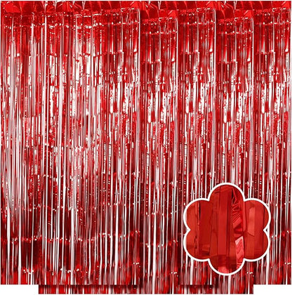 5 Pack Red Foil Curtain Backdrop 3.2ft x 9.8ft Metallic Tinsel Foil Fringe Curtains Streamer Photo Booth Backdrop for Birthday Party Engagement Bachelorette Party Decorations (Red)