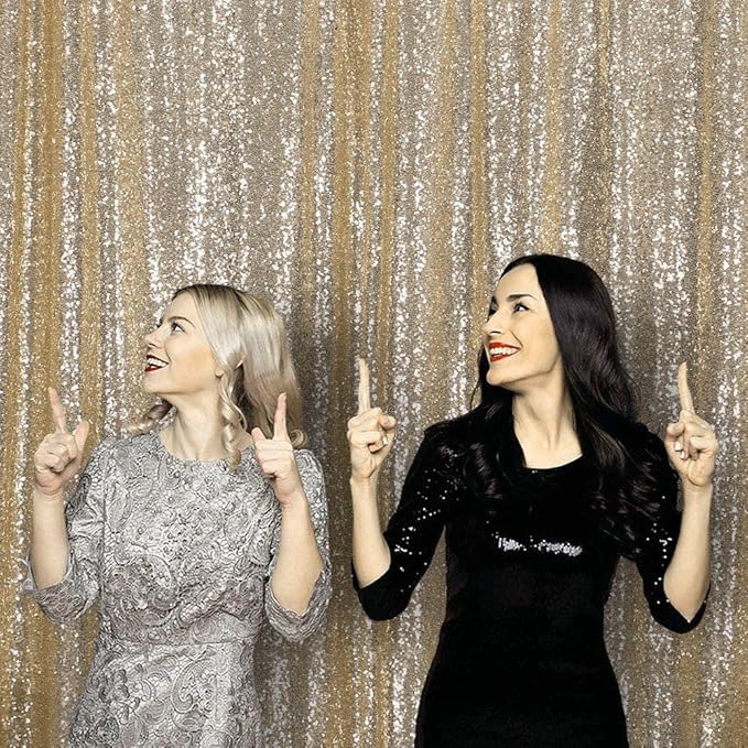JYFLZQ Champagne Sequin Backdrop Curtains 8ft x 8ft 1 Panel Glitter Photo Booth Backdrops Sparkly Photography Background Drapes for Parties Wedding Bridal Showers