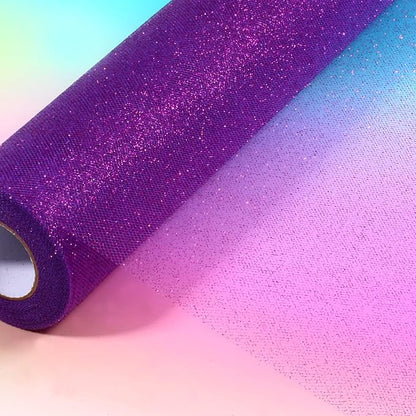 Sparkling Tulle Rolls, 15” by 30 Yards (90FT) Glitter Tulle Spool Ribbon Fabric for Wedding Birthday Bridal Shower Tutu Skirt Party Gift Wrapping(Purple)