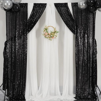 Poise3EHome Black Sequin Backdrop Curtains,4 Panels 2FTx8FT Glitter Background for Halloween Birthday Party Wedding Christmas Thanksgiving Holiday Festival Decor