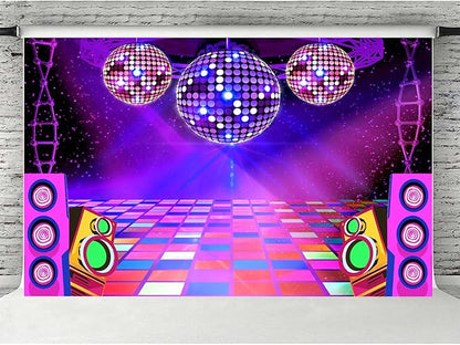 Dance Party Backdrop Retro 80s 90s Theme Stage Dance Ball Music Birthday Party Decoration DJ Photography Background 8 x 6 ft for Baby Shower Picture Photo Shoot Polyester Fabric,Purple