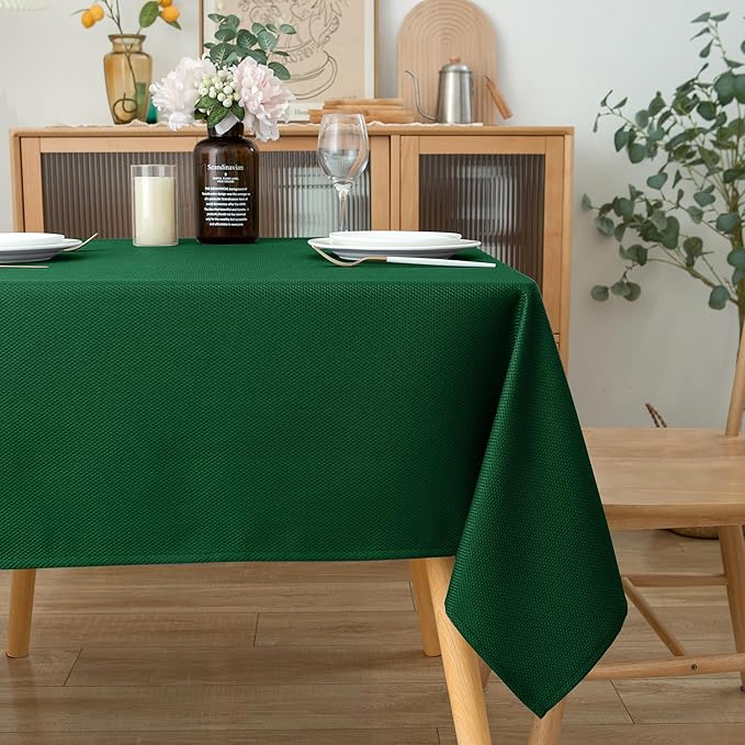 Biscaynebay Textured Fabric Christmas Square Tablecloths 54x54 Inches, Hunter Green Water Resistant Spill Proof Tablecloths for Dining, Kitchen, Wedding and Parties etc. Machine Washable