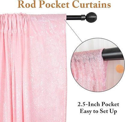 ShiDianYi Baby Pink Sequin Backdrop Curtains 2 Pieces 4FTX10FT Pink Backdrop Photography Background Glitter Wedding Backdrop Fabric Shimmer Studio Background 8ftx10ft