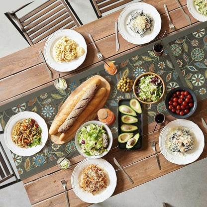 Snycler Table Runner Boho Table Runners Vintage Elegant Farmhouse Table Center Linen Decor for Home Dining Party Entrance (13x72 Inch) Gray&Green