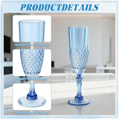 Plastic Champagne Flutes, 100PCS Blue Champagne Glasses Shatterproof Reusable Flute for Weddings Bachelor Parties Toasting and Events(100, Blue)