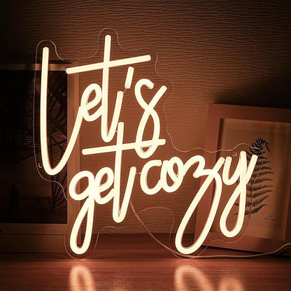Let's Get Cozy Neon Signs, Wall Decor, Warm White Led Signs Usb Powered, Living Room Decor, Game Room Decor, For Adult Boys Girls Bedroom Restaurant Bar Hotel Party Birthday (13×12.6 in)