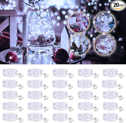 20 Pack Fairy Lights Battery Operated - 7ft 20 Led Twinkle Lights 3 Modes, Bulk Mini String Lights Waterproof for Mason Jars Vases DIY Party Wedding Decoration Christmas -Cold White