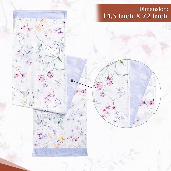 Maison d' Hermine Table Runner 100% Cotton Double Layer Table Runners 72 inches Long Decorative for Home Kitchen Dining Party Wedding Bridal Shower Spring Summer (Summer Floral, 14.50" x 72")
