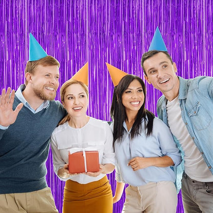 2 Pack Backdrop Curtains, 3.28 FT x 7.05 FT Purple Tinsel Backdrop, Metallic Purple Backdrop Fringe Curtains Foil Streamer, Party Supplies Photo Props for Anniversaires Wedding Party