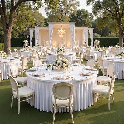 4 pk White Round Spandex Tablecloth for 60in Tables, Wrinkle Free Stretchy 120inch Fitted 5FT Table Cloths Round Table Covers with Skirt for Wedding Party Dining Banquet Events