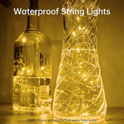 Aluan Wine Bottle Lights with Cork, Christmas Lights 10 Pack 20 LED Mini Fairy String Light, Waterproof Battery Operated Cork Lamp for Liquor Bottles Party Bar Wedding Table Decoration, Warm White