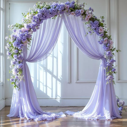 Wedding Arch Draping Fabric,2 Panels 18FT Purple Sheer Chiffon Curtain Drapes 6 Yards for Wedding Ceremony Birthday Party Decoration