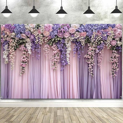 15x10ft Purple Flower Wedding Photography Backdrop Lavender Floral Wedding Bridal Photography Backdrop Anniversary Birthday Baby Shower Girl Party Banner Photo Booth Props Background Wall Decor