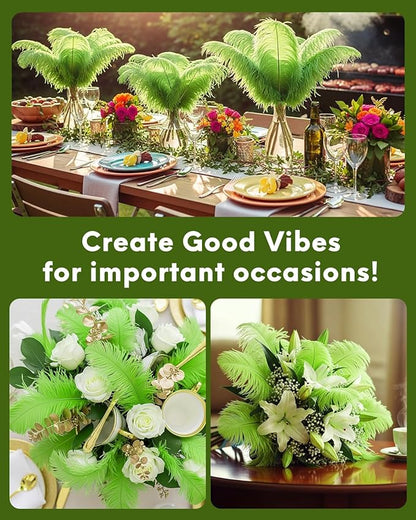 NEWONG 30pcs Fruit Green Ostrich Feathers Natural Bulk 8-10inch(20-25cm) Vase Craft Wedding Home Party Centerpieces Christmas Day Decoration