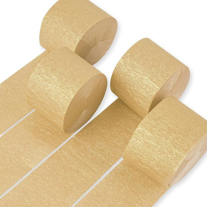 PartyWoo Crepe Paper Streamers 4 Rolls 328ft, Pack of Crepe Paper Pearl Gold Party Streamers, Crepe Paper for Birthday Decorations, Party Decorations, Baby Shower Decorations (1.8 in x 82 Ft/Roll)