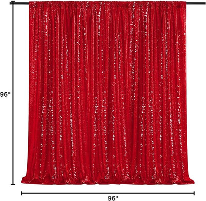 8ft x 8ft Red Sequin Backdrop Party Backdrop Curtain for Wedding Birthday Event Ceremony Wall Decorations