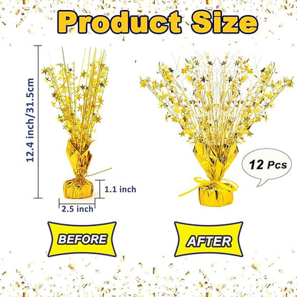 12 Pack Metallic Foil Spray Centerpiece Star Table Decoration Burst Table Centerpieces for Birthday Wedding Anniversary Graduation Holiday Party Supplies Decor, Gold