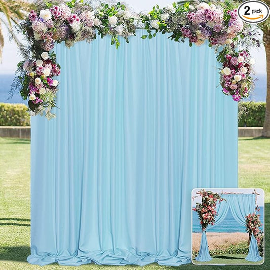 MYSKY HOME 10ft x 7ft Light Blue Backdrop Curtains for Parties, Weddings, Stage, Baby Showers, Birthdays - 5ft x 7ft, 2 Panels