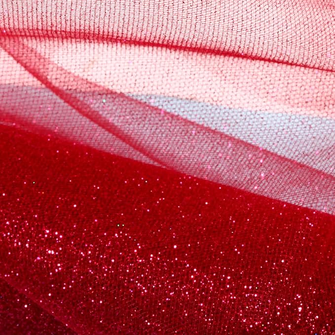 Sparkling Tulle Rolls, 15” by 30 Yards (90FT) Glitter Tulle Spool Ribbon Fabric for Wedding Birthday Bridal Shower Tutu Skirt Party Gift Wrapping (Burgundy)