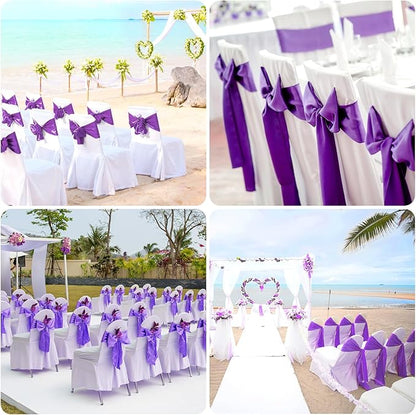 10 PCS Satin Chair Sashes Bows Universal Chair Ribbon Ties Back Sash for Wedding Party Reception Events Banquets Hotel Event Chair Cover Decoration (Champagne 7x108 inch)