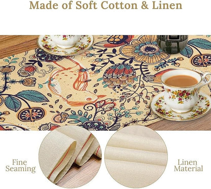 Vintage Paisley Table Runner, Boho Beige Paisley Flower Leaves Print Table Runner for Home Party Patio Indoor Outdoor, 13x36inch