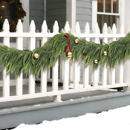 6FT Christmas Norfolk Pine Garland -2PCS, Artificial Pine Needles Garlands Faux Greenery Fake Garland for Holiday Fireplace,Table,Window,Stairs,Mante,Indoor Outdoor Decor