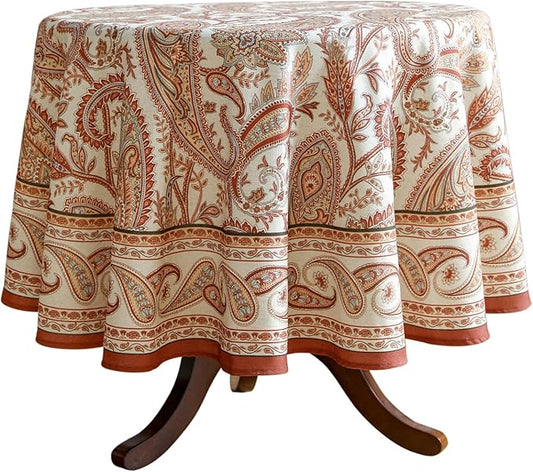 ISAENNE Designer French Red Round Square Tablecloth,Linen Table Cloth with Cashew Pattern,Stain Proof Decor Tablecloths for Dining Thanksgiving Kitchen Christmas,Diameter 55"-Chauffrey D