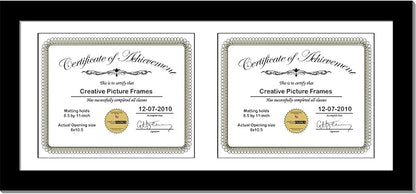 Creative Picture Frames 10X24Bk-W Black Horizontal Double Diploma Frame With 2 Opening White Mat, Holds 2-8.5X11-Inch Documents With Wall Hanger