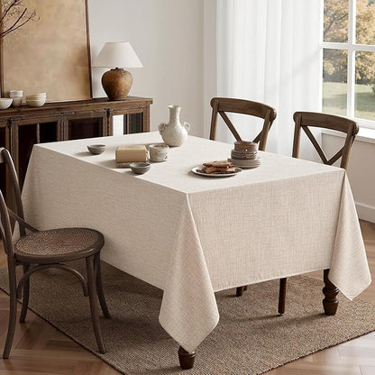 MIULEE Ivory-Black Linen Tablecloth 60x104 Inch Rectangle Table Cloth Waterproof,Stain Resistant & Wrinkle Resistant for Dining Party Wedding