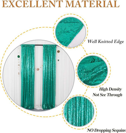 ShinyBeauty 2PCS 4x7FT Green Sequin Backdrops | Sparkle & Shimmer Photo Background for Christmas Parties, Weddings, Events | Elegant & Durable Photography Backdrop