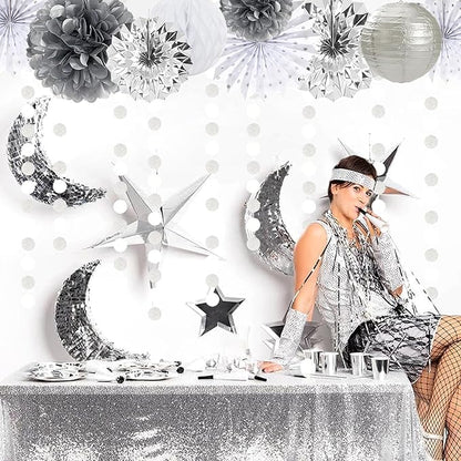 Glitter Silver White Party-Decorations Streamers - 52Ft Birthday Hanging Paper Garland Banner,Engagement Wedding Bachelorette Baby Bridal Shower Christmas Supplies Backdrop Graduation Decor Hugtmr