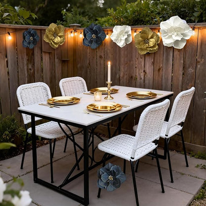 BRT Bearingshui Crepe Paper Flowers Decoration for Wall Total 9 Pcs, Artificial Flowers Backdrop for Wedding Decor Baby Bridal Shower Birthday Party, Gold White Black 3D Wall Flowers Decor