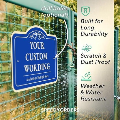 Custom Personalized Metal Aluminum Driveway Signs, Blue Steel 14x10 In, Waterproof Made In USA