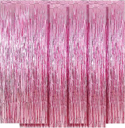 5 Pack Pink Fringe Foil Curtain 3.2ft x 8.2ft Tinsel Backdrop Streamers for Birthday Party Decoration Wedding Christmas Decoration