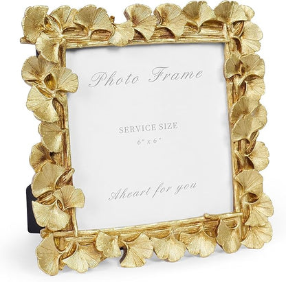 Cuspin Vintage Picture Frame 6x6 Gold Frames, Gold Ornate Leaf Textured Hand-Crafted Resin with Glass Front Antique Photo Frame for Tabletop Display, Retro Design Home Decor