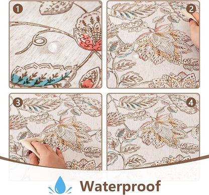 MYSKY HOME Linen Floral Tablecloth Rectangle 60x84 Inch Rustic Tablecloth Spring Summer Waterproof Fabric Table Cover Farmhouse Decoration Oblong for Kitchen, Dining and Outdoor Picnic, Brown