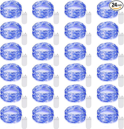 24 Pack LED Fairy Lights Battery Operated 7Ft 20Led Mini String Lights Waterproof Christmas for Mason Jars Bedroom DIY Party Wedding Christmas Decor Blue