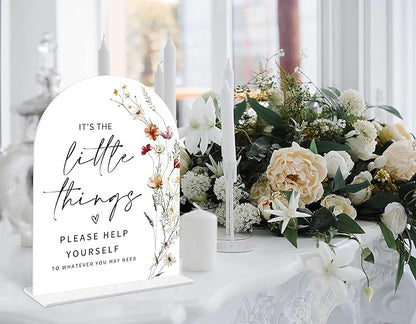 Boho Floral Wedding Bathroom Basket Sign, 6 x 8 Inch White Arch Acrylic Wedding Sign with Holder, Wedding Sign for Ceremony and Reception, Wedding Decoration, Wedding Supplies - BX09