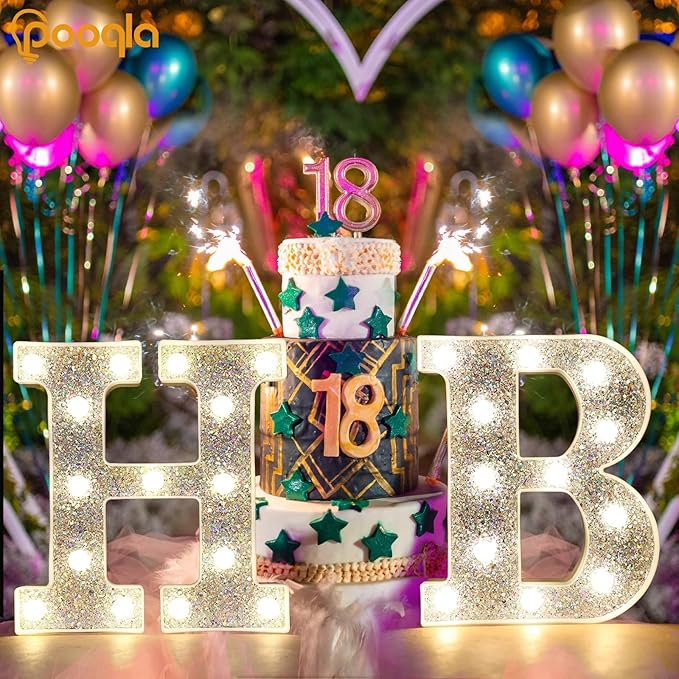 Pooqla Light Up Letters, LED Marquee Letters for Silver Birthday Decorations, Battery Powered Night Light Teenager Girl Room Decor, Gift for Girls Boys Wedding Bedroom Christmas Party Decor, Letter U